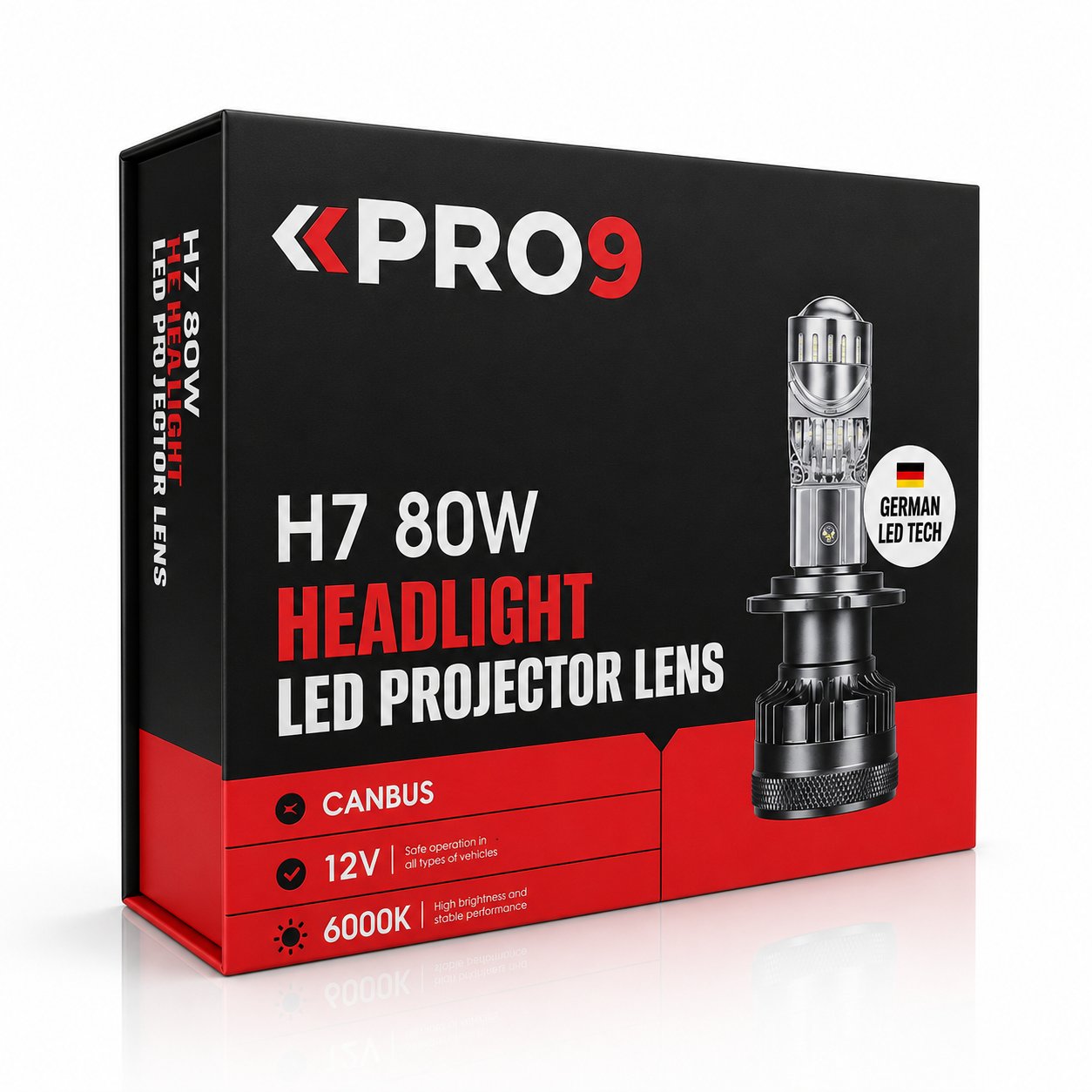 LED крушки PRO9 H7 с лупи 80W 6000K 10000lm 12-24V