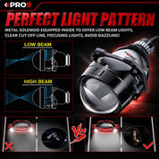 Bi-LED Projector Lenses for Retrofit 55W 2.5 inch +500% brightness 8500lm 6000K low and high beam — set of 2 pcs.