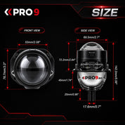 Bi-LED Projector Lenses for Retrofit 55W 2.5 inch +500% brightness 8500lm 6000K low and high beam — set of 2 pcs.